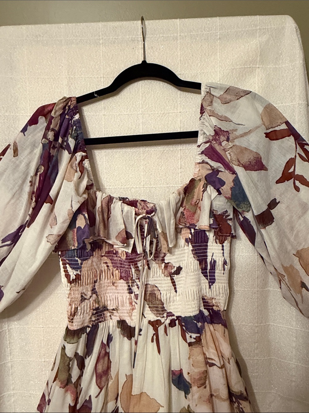 Fate Cream Midi Dress with Purple & Brown Floral Print - Picture 7 of 8